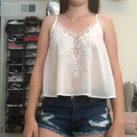 Brandy Melville Tops - Detailed White Sheer Tank